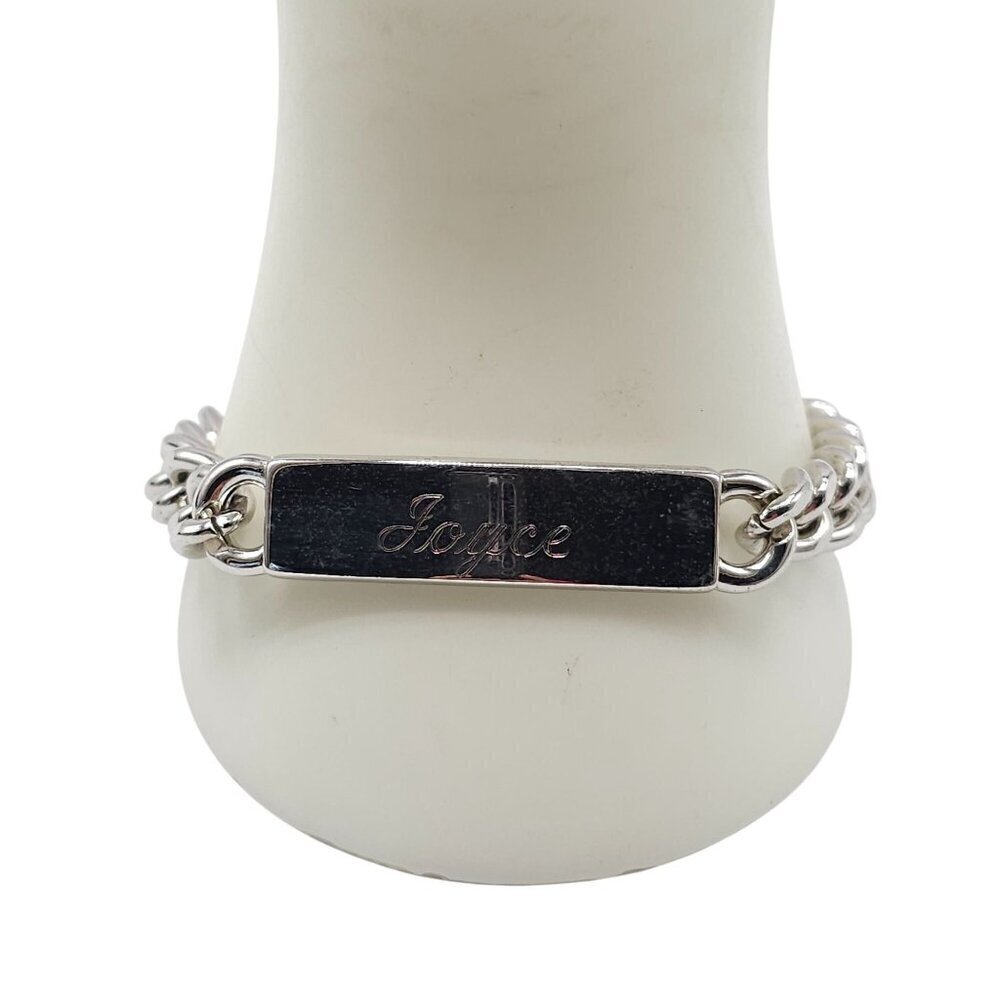 Stainless Steel Engraved Joyce ID Bracelet With Curb Chain 8.5 in